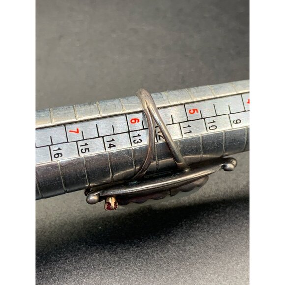 Sterling Silver MOP Native Ring Signed JN Size 5.75 Altered with 2 Added Rubies - Picture 9 of 9